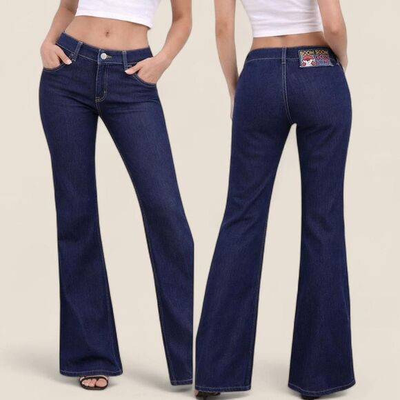 Source Unknown Denim - Vintage boom boom jeans Y2K low rise dark wash flared jeans | deadstock size 25